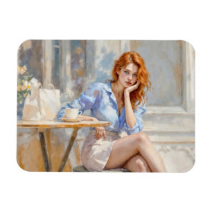 Romantic oil art blue eyed girl soft pastel shades magnet