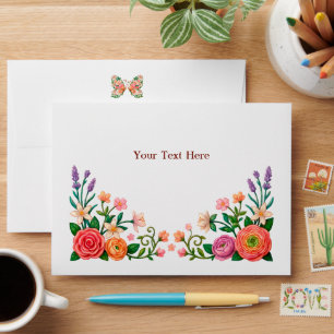 Romantic Oil Painting Floral Butterfly Envelope