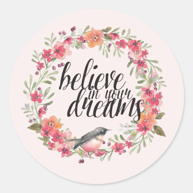 Romantic Oleander Bird Pink Floral Dream Classic Round Sticker (Front)