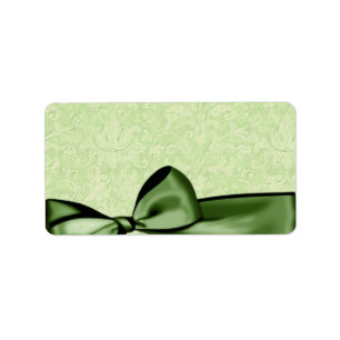 Romantic Olive Green Faux Satin Bow Wedding Favour Label