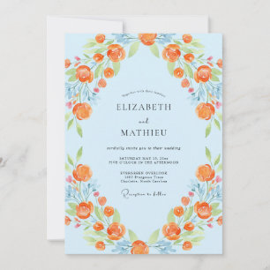 Romantic Orange Azure Petal Wedding Invitation