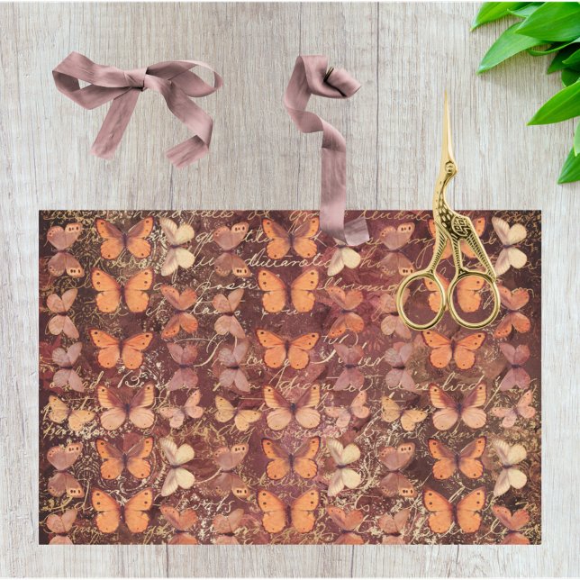 Romantic Orange Butterflies and Gold Handwriting Tissue Paper (Creator Uploaded)