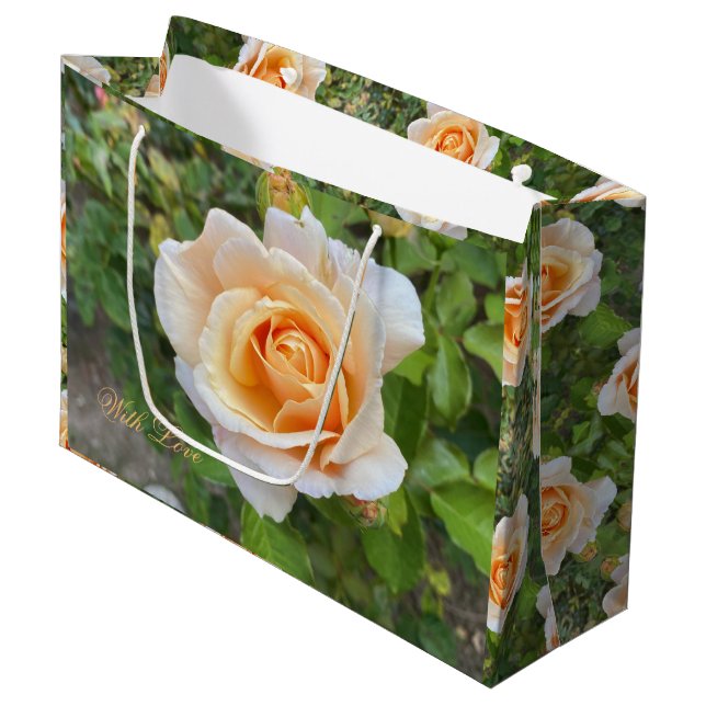 Romantic Orange Roses Flower Photography Floral Large Gift Bag (Front Angled)