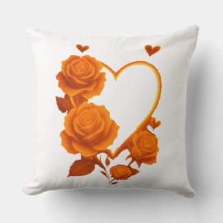 Romantic Orange Roses Heart Throw" Cushion