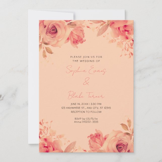 Romantic Orange Roses Summer Orange Wedding Invitation (Front)