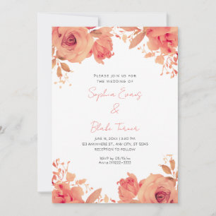 Romantic Orange Roses Summer White Wedding Invitation