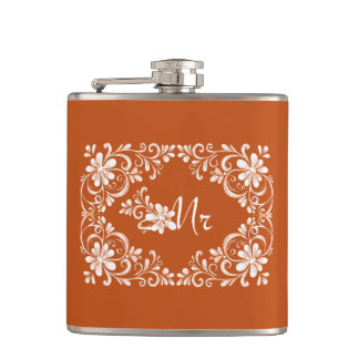 Romantic Orange Shabby Chic Mr Wedding Flask