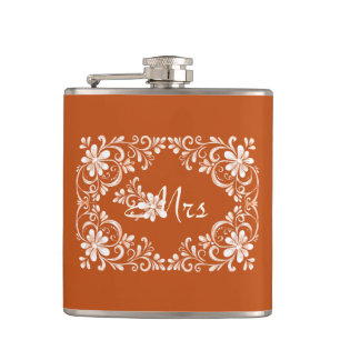 Romantic Orange Shabby Chic Mrs Wedding Flask