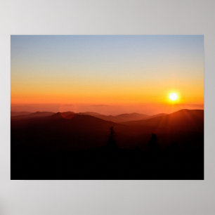 Romantic orange sunset in mountain poster