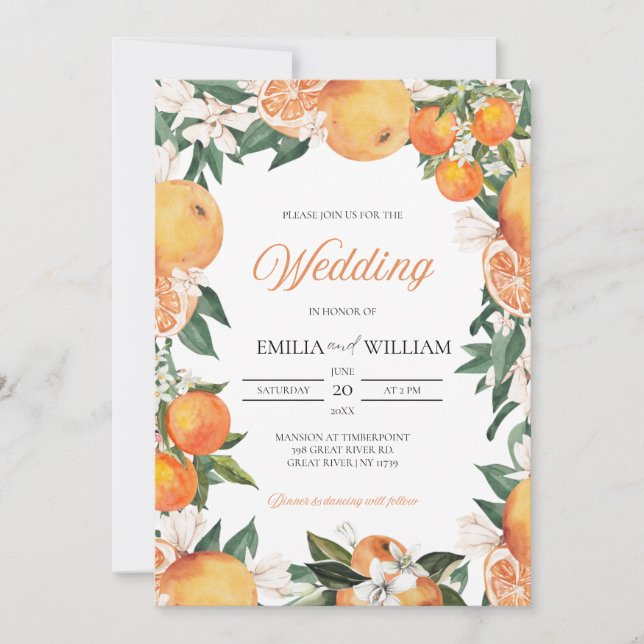 Romantic Oranges Citrus Wedding Photo Invitation (Front)