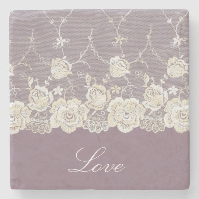 Romantic Orchid Purple Floral Love Stone Coaster (Front)