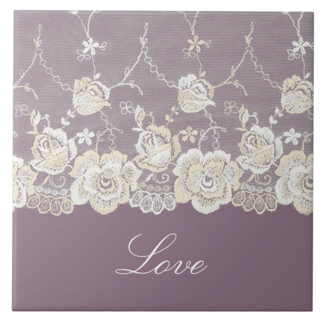 Romantic Orchid Purple Floral Love Tile (Front)