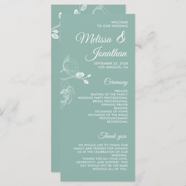 Romantic orchids elegant modern wedding program menu (Front/Back)