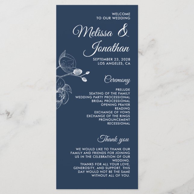 Romantic orchids elegant modern wedding program menu (Front)