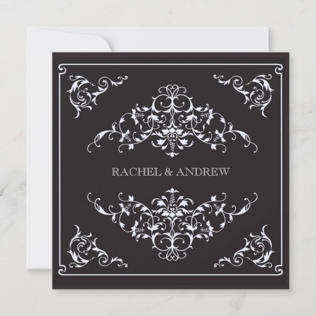 Romantic Ornaments Wedding Black Invitation (Front)
