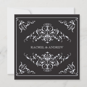 Romantic Ornaments Wedding Black Invitation
