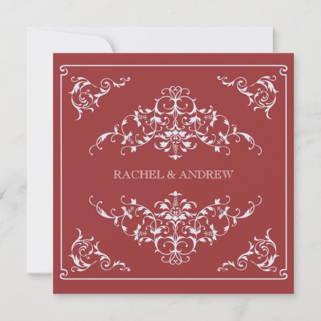 Romantic Ornaments Wedding Crimson Invitation (Front)