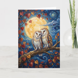 Romantic Owl Moonlight Painting Holiday Card