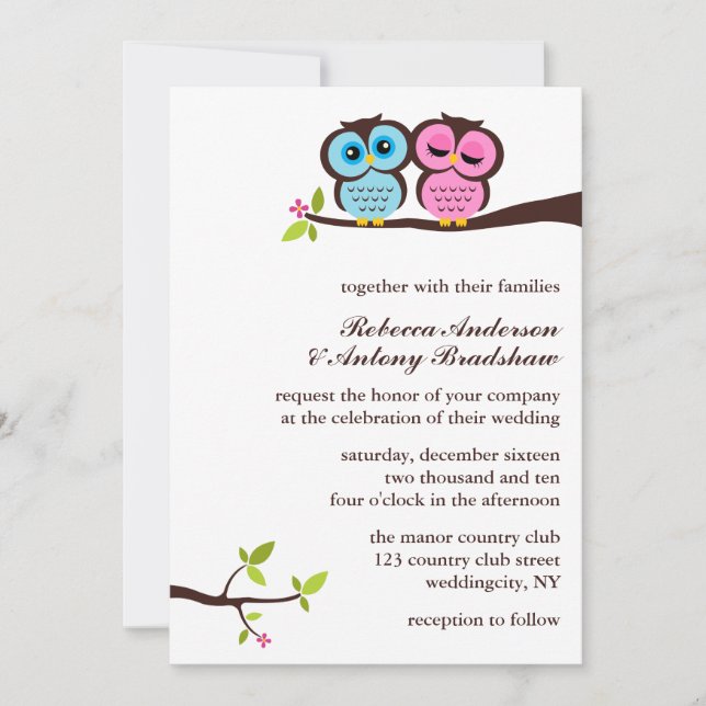 Romantic Owls Wedding Invitation (Front)