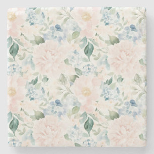 Romantic Pale Blue Blush Pink Flowers Stone Coaster