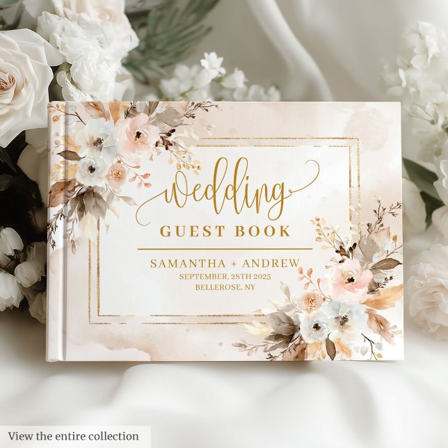 Romantic Pale Pink Gold Boho Autumn Guest Book (Romantic Pale Pink Gold Boho Autumn Guest Book)