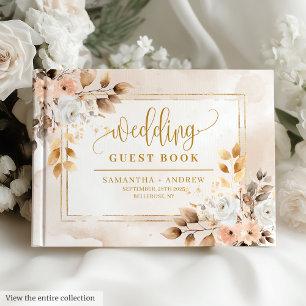 Romantic Pale Pink Ivory Gold Wedding Guest Book  