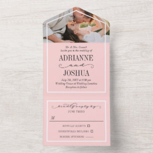 Romantic Pale Pink Photo Wedding  All In One Invitation