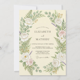 Romantic Pale Yellow Foliage Eucalyptus Wedding Invitation