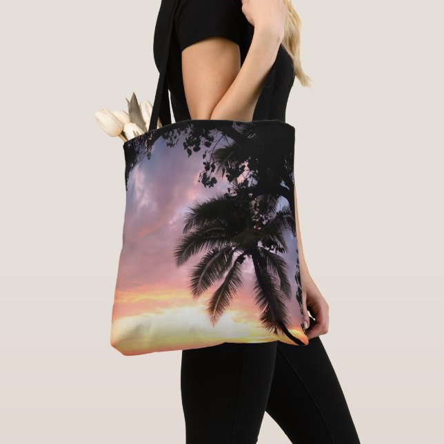 Romantic Palm Tree Sunset Tote Bag (Close Up)