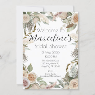 Romantic Pampas and Rose Bridal Shower Invite