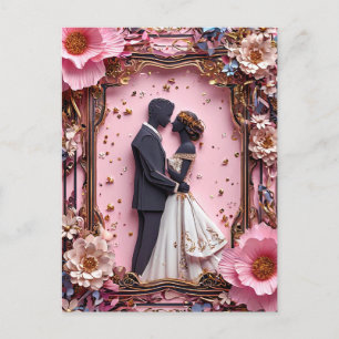 Romantic Paper Silhouette Wedding Scene Postcard
