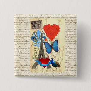 Romantic Paris collage 15 Cm Square Badge
