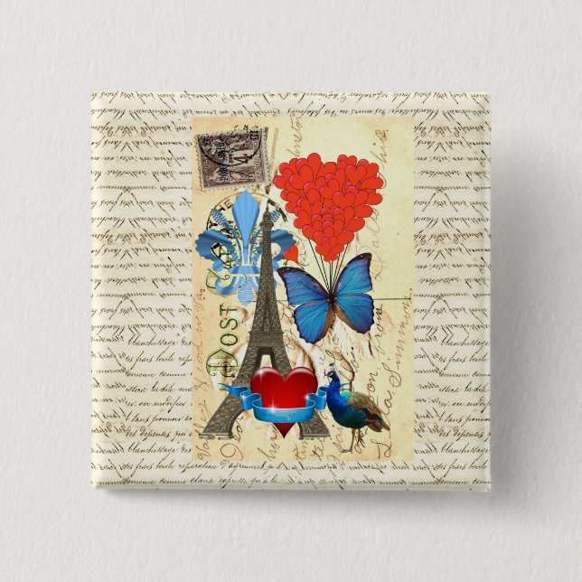 Romantic Paris collage 15 Cm Square Badge (Front)