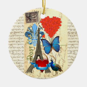 Romantic Paris collage Ceramic Tree Decoration