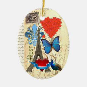 Romantic Paris collage Ceramic Tree Decoration