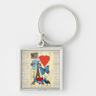 Romantic Paris collage Key Ring
