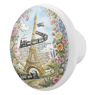Romantic Paris, Eiffel Tower, French Art Ceramic Knob