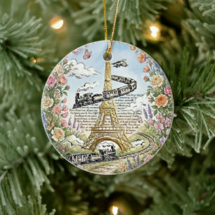 Romantic Paris, Eiffel Tower, French Art Ceramic Tree Decoration