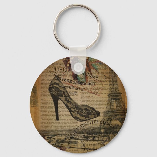 romantic Paris eiffel tower girly lace stiletto Key Ring (Front)