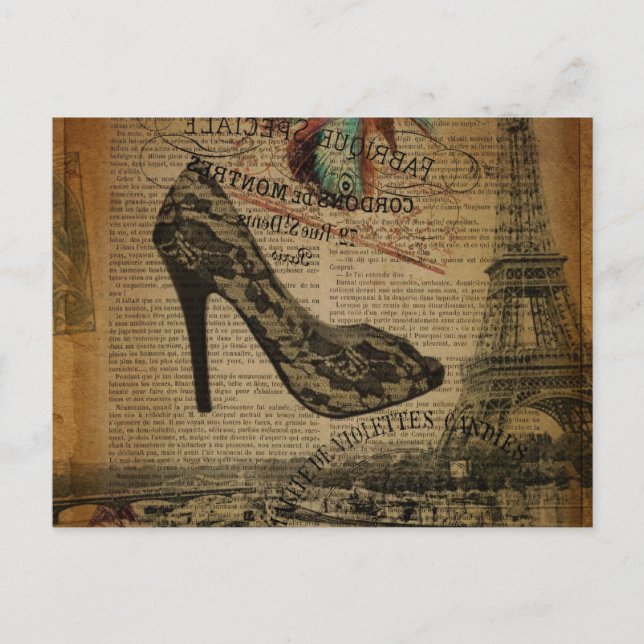 romantic Paris eiffel tower girly lace stiletto Postcard (Front)