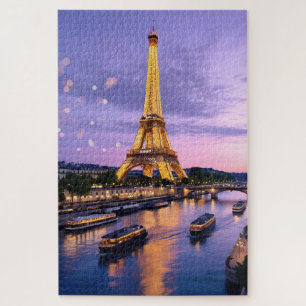 Romantic Paris Eiffel Tower Night Scene Jigsaw Puzzle