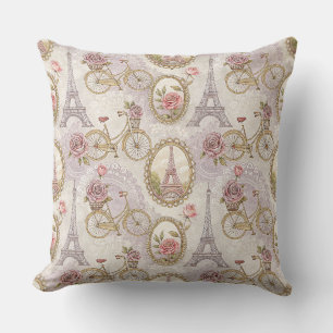 Romantic Paris Eiffel Tower & Roses Floral Design Cushion