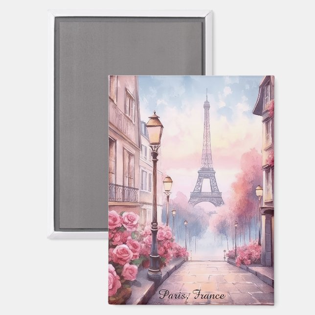 Romantic Paris France – Eiffel Tower Floral Magnet (Front/Back)