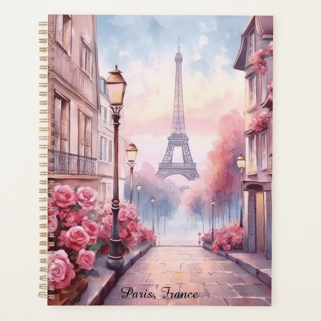 Romantic Paris France – Eiffel Tower Floral Planner (Front)
