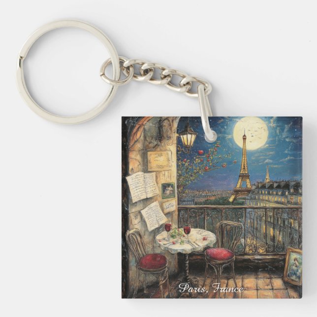Romantic Paris France Eiffel Tower Illustration Key Ring (Front)