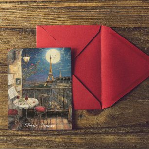 Romantic Paris France Eiffel Tower Illustration Postcard