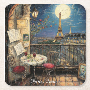 Romantic Paris France Eiffel Tower Illustration Square Paper Coaster