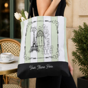 Romantic Paris France Personalised Green Tote Bag
