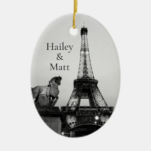Romantic Paris Lit Up Eiffel Tower Wedding Ceramic Tree Decoration