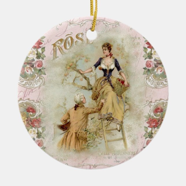 Romantic Paris Lovers pink shabbychic Ceramic Tree Decoration (Front)
